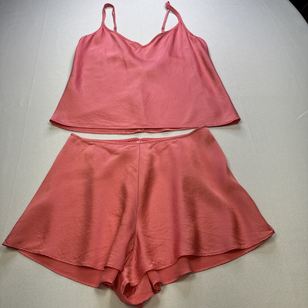 Vtg Victoria's Secret 100% Silk Cami Lingerie Pajama Set Coral Pink Sz M #0256